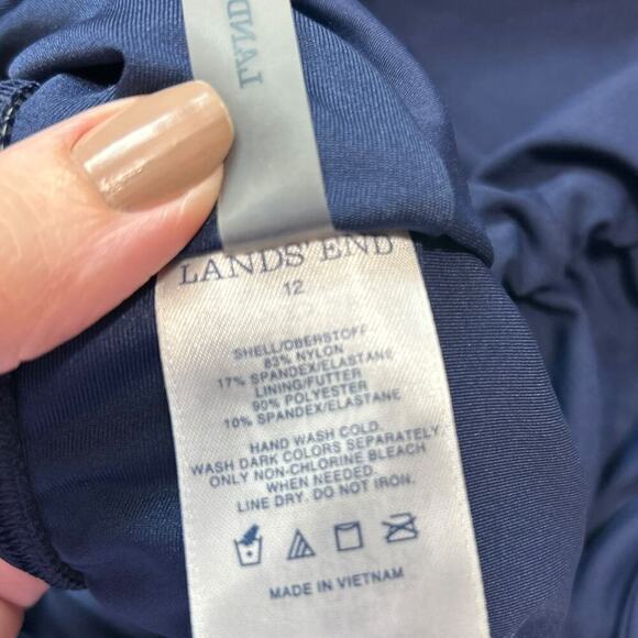 Lands' End Womens Navy Ultra High Waisted Retro Swim Bottom Ruched Sides Size 12 - Picture 5 of 5